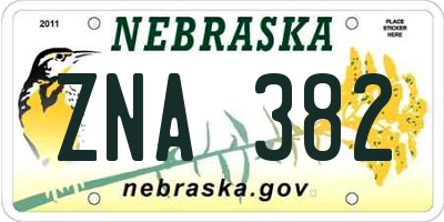 NE license plate ZNA382