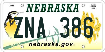 NE license plate ZNA386