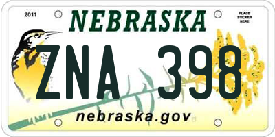 NE license plate ZNA398