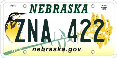 NE license plate ZNA422