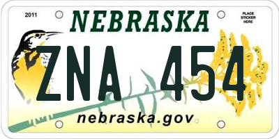 NE license plate ZNA454