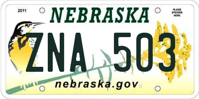 NE license plate ZNA503