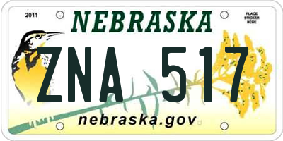 NE license plate ZNA517