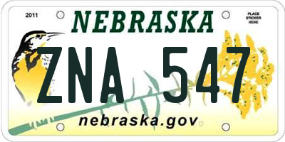 NE license plate ZNA547
