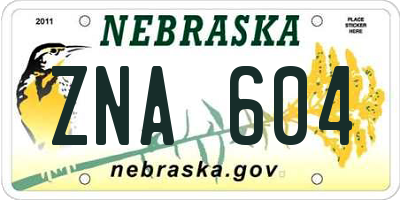 NE license plate ZNA604