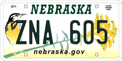 NE license plate ZNA605