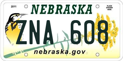 NE license plate ZNA608