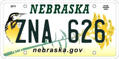 NE license plate ZNA626