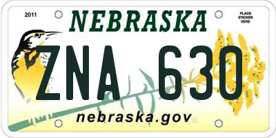 NE license plate ZNA630