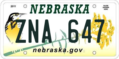 NE license plate ZNA647