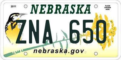 NE license plate ZNA650