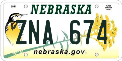 NE license plate ZNA674