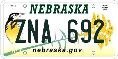 NE license plate ZNA692