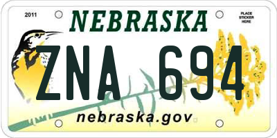 NE license plate ZNA694
