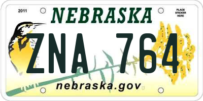 NE license plate ZNA764