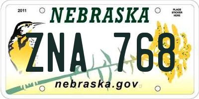 NE license plate ZNA768