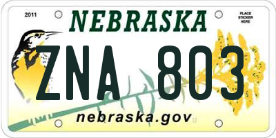 NE license plate ZNA803