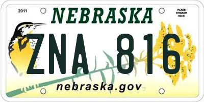 NE license plate ZNA816