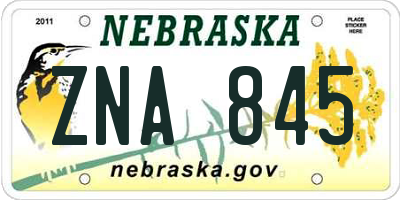 NE license plate ZNA845