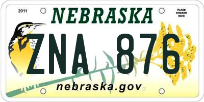 NE license plate ZNA876