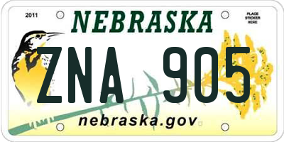 NE license plate ZNA905