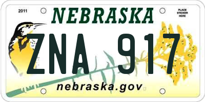 NE license plate ZNA917