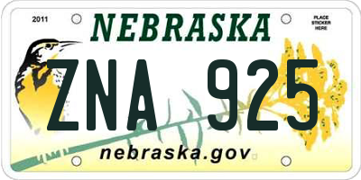 NE license plate ZNA925