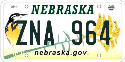 NE license plate ZNA964