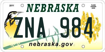 NE license plate ZNA984