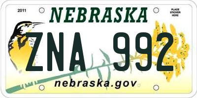 NE license plate ZNA992