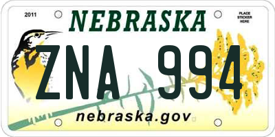 NE license plate ZNA994