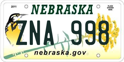 NE license plate ZNA998