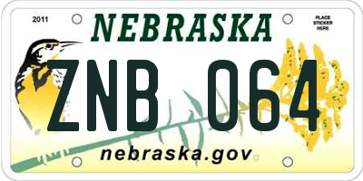 NE license plate ZNB064