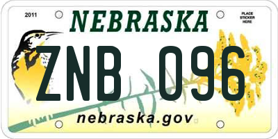 NE license plate ZNB096