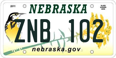 NE license plate ZNB102