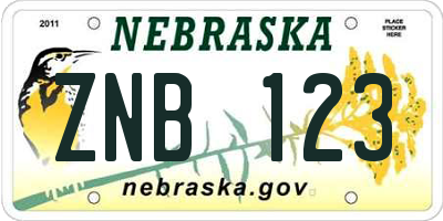 NE license plate ZNB123