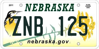 NE license plate ZNB125
