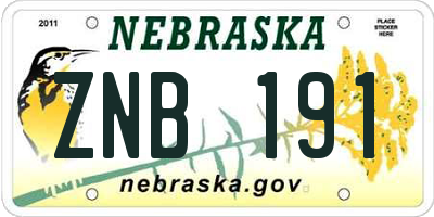 NE license plate ZNB191