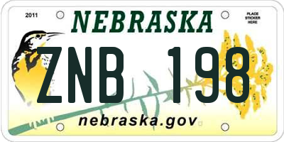 NE license plate ZNB198