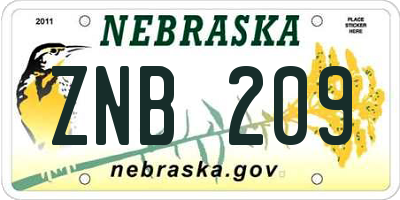 NE license plate ZNB209
