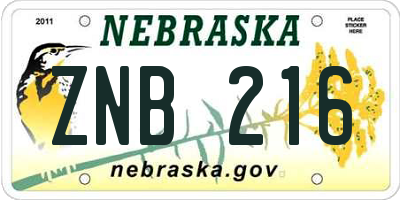 NE license plate ZNB216