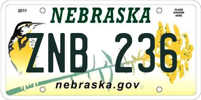 NE license plate ZNB236