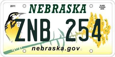 NE license plate ZNB254