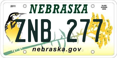 NE license plate ZNB277