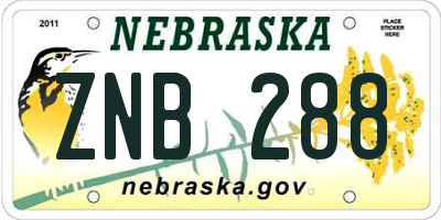 NE license plate ZNB288
