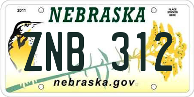 NE license plate ZNB312