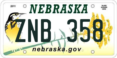 NE license plate ZNB358
