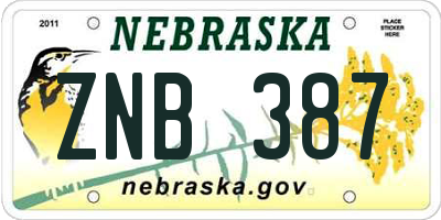 NE license plate ZNB387