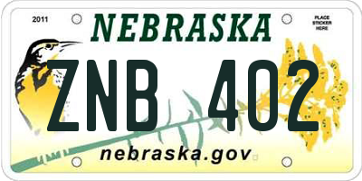 NE license plate ZNB402