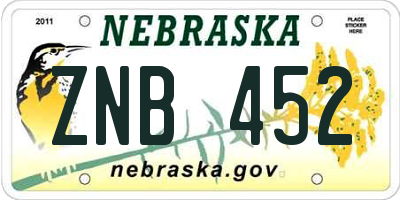 NE license plate ZNB452